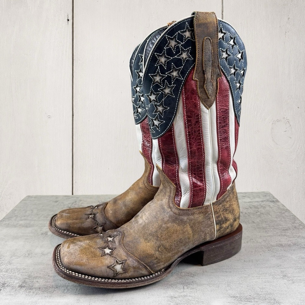 J.B. Dillon Reserve Old Glory American Flag Cowboy Boots 4th of July USA Sz 8.5